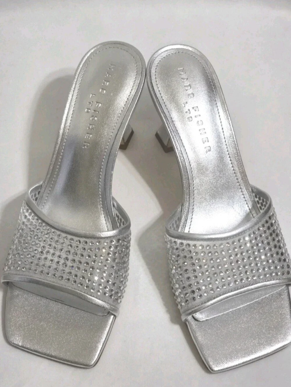 Marc Fisher Delaney Silver Slide Sandal  US 8.5M